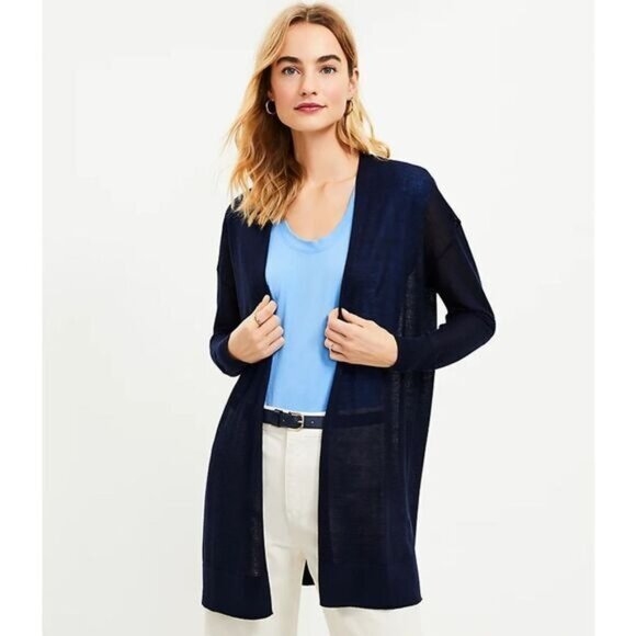 Loft Womens Open Front Black Cardigan Lightweight Knit With Pockets‎ Size S - Picture 1 of 5